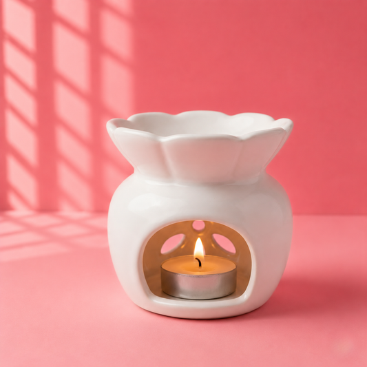 Ivory Bloom Wax Melt Burner – Ceramic Tealight Warmer