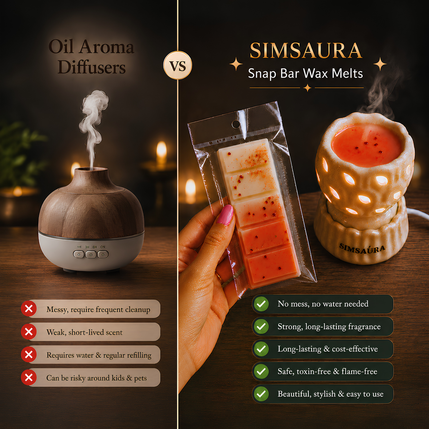 Electric Fragrance Burner Gift Set with Premium Soy Wax Melts | Home Fragrance Diffuser | Long Lasting Aroma for Home | SIMSAURA